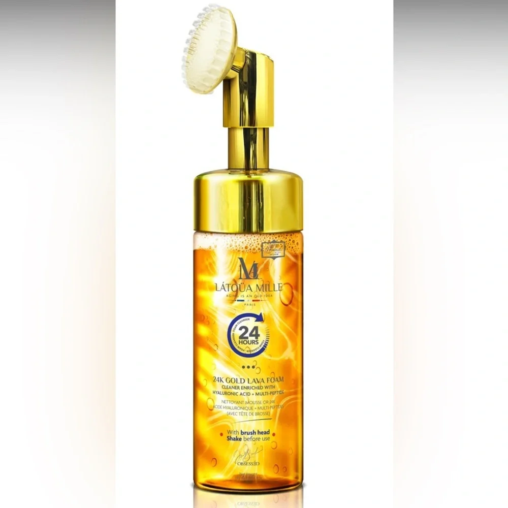 24K Gold Lava Foam Cleaner Hyaluronic Acid + Multi-Peptide (With Brush Head)